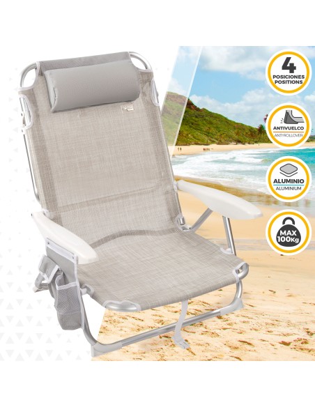 Chaise de plage basse multiposition XL 51x45x76 cm beige
