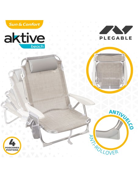 Chaise de plage basse multiposition XL 51x45x76 cm beige