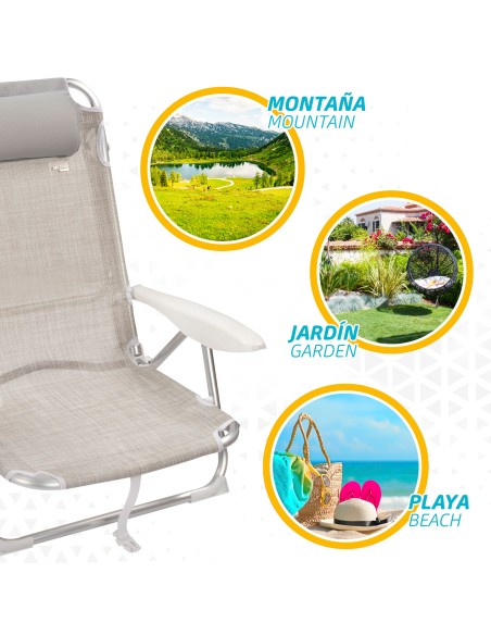 Chaise de plage basse multiposition XL 51x45x76 cm beige