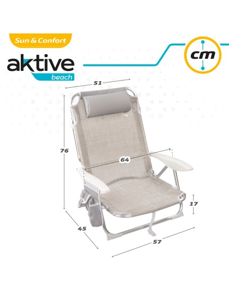 Chaise de plage basse multiposition XL 51x45x76 cm beige