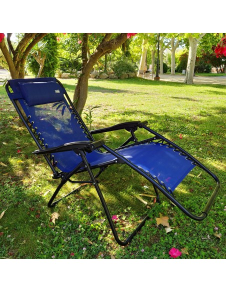 Chaise de jardin pliante zéro gravité bleu 2 positions