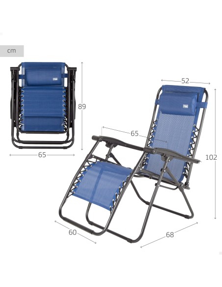 Chaise de jardin pliante zéro gravité bleu 2 positions