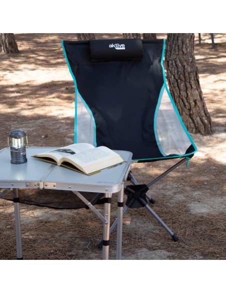 Chaise de camping pliante ultra-compacte avec coussin