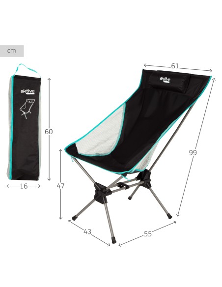 Chaise de camping pliante ultra-compacte avec coussin
