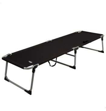 Lit de camping pliant noir avec capuchons anti-bascule