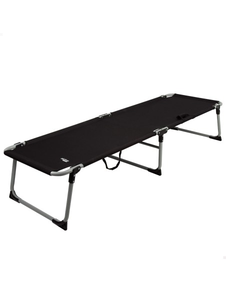 Lit de camping pliant noir avec capuchons anti-bascule