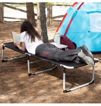 Lit de camping pliant noir avec capuchons anti-bascule 2
