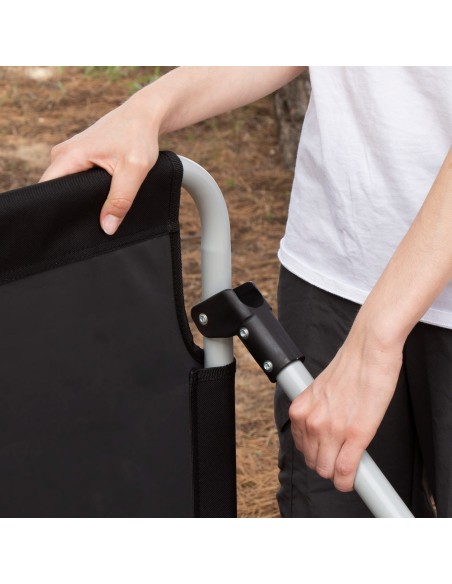 Lit de camping pliant noir avec capuchons anti-bascule