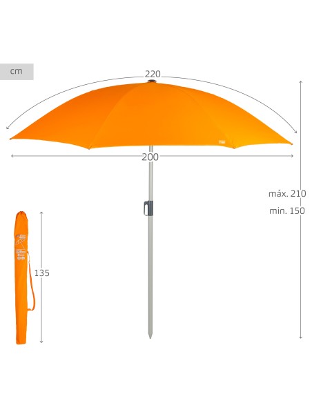 Parasol de plage 8 tiges 220 cm orange avec cintre