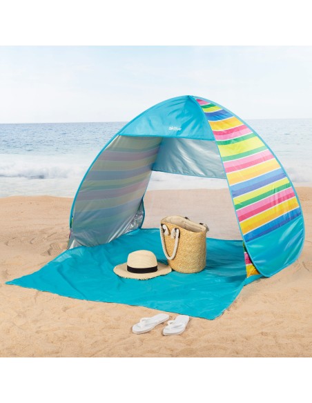 Tente de plage Pop Up multicolore pour 2 personnes UV50 avec plancher