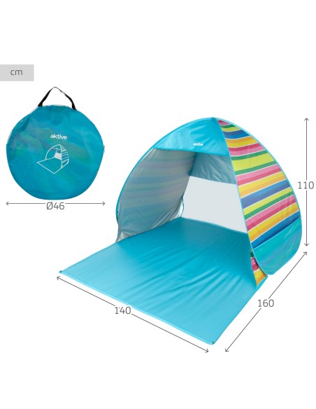 Tente de plage Pop Up multicolore pour 2 personnes UV50 avec plancher