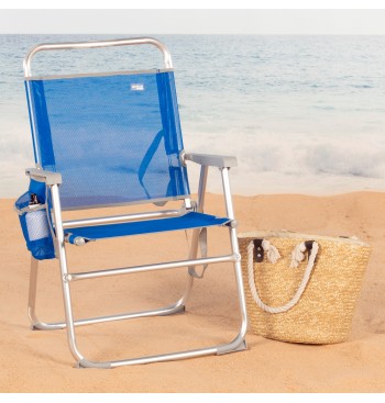 Chaise de plage haute fixe 48x50x88 cm bleu avec pochette 2
