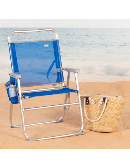 Chaise de plage haute fixe 48x50x88 cm bleu avec pochette