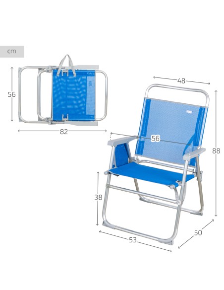 Chaise de plage haute fixe 48x50x88 cm bleu avec pochette