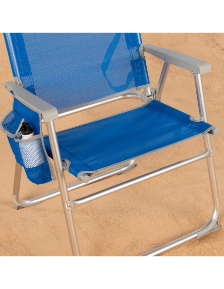 Chaise de plage haute fixe 48x50x88 cm bleu avec pochette