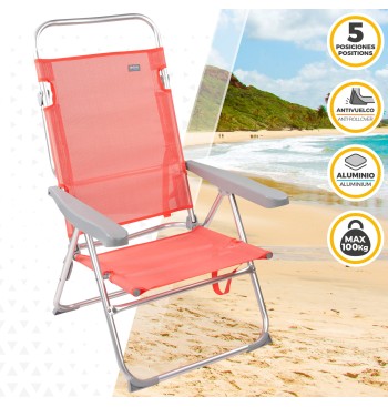 Chaise de plage multipositions 48x57x100 cm corail 2