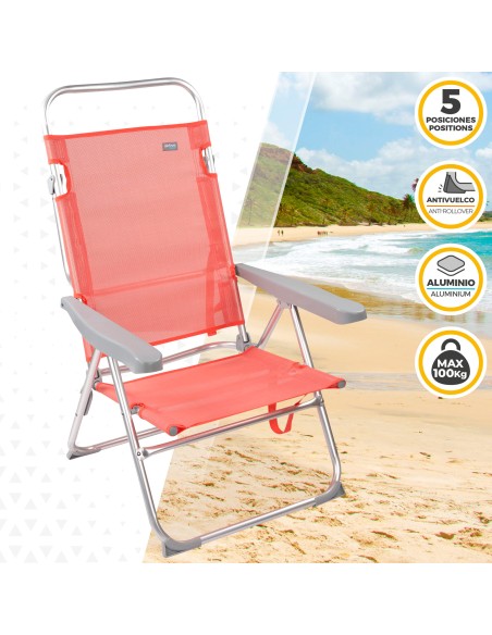Chaise de plage multipositions 48x57x100 cm corail