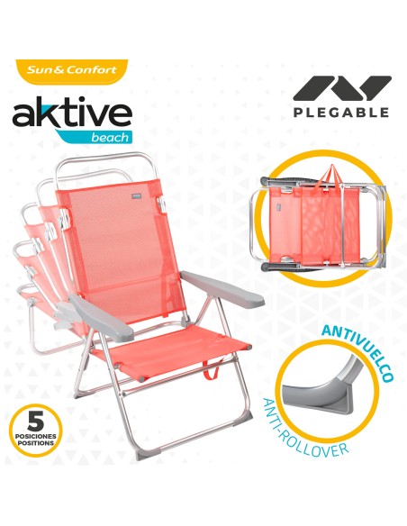 Chaise de plage multipositions 48x57x100 cm corail