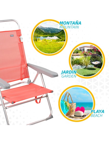 Chaise de plage multipositions 48x57x100 cm corail