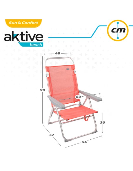 Chaise de plage multipositions 48x57x100 cm corail