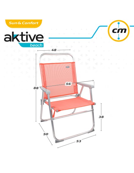 Chaise de plage haute fixe 48x50x88 cm corail