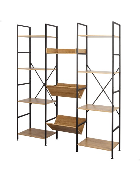 Max Home Étagère en bois et acier, 11 tablettes, 125 x 27 x 150 cm