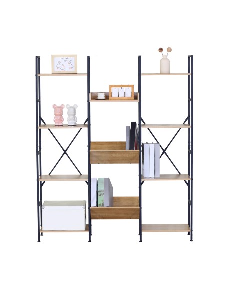 Max Home Étagère en bois et acier, 11 tablettes, 125 x 27 x 150 cm