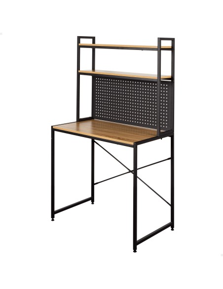 Max Home : bureau avec étagère et plateau perforé en bois et acier, 85 x 50 x 148 cm
