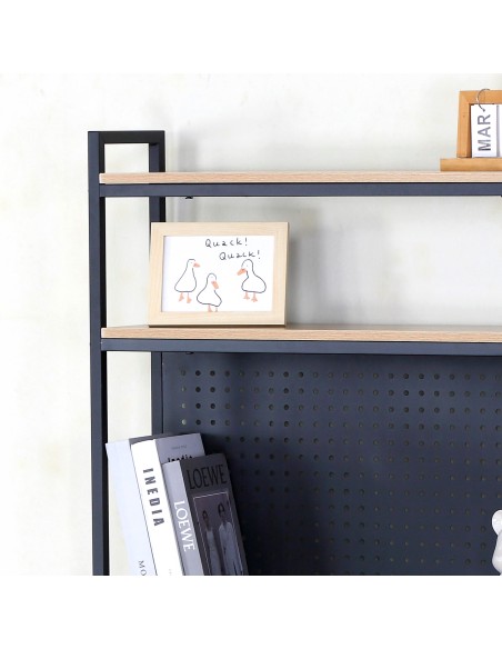 Max Home : bureau avec étagère et plateau perforé en bois et acier, 85 x 50 x 148 cm