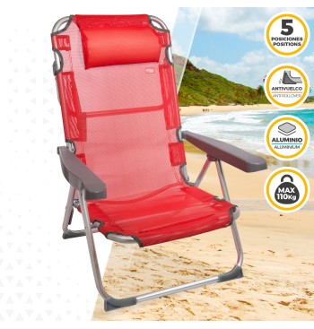 Chaise de plage basse multipositions 48x60x90 cm rouge... 2