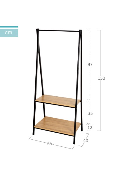 Max Home Burro Meuble en bois et acier à 2 étagères, 64x40x150 cm