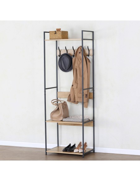 Max Home Porte-manteau et meuble à chaussures en bois et acier, 3 étagères, 60 x 40 x 175 cm