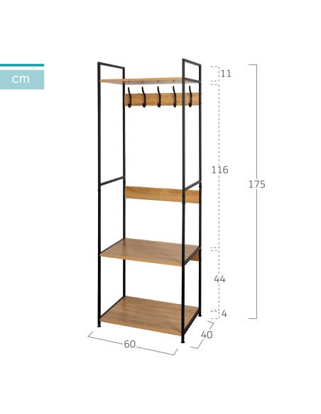 Max Home Porte-manteau et meuble à chaussures en bois et acier, 3 étagères, 60 x 40 x 175 cm