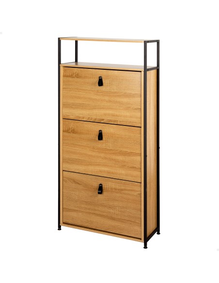 Max Home Meuble à chaussures pour entrée, en bois et acier, 3 tiroirs, 60 x 24 x 132 cm