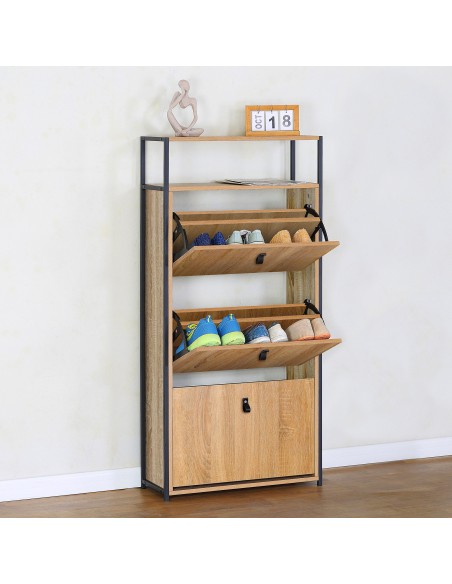 Max Home Meuble à chaussures pour entrée, en bois et acier, 3 tiroirs, 60 x 24 x 132 cm