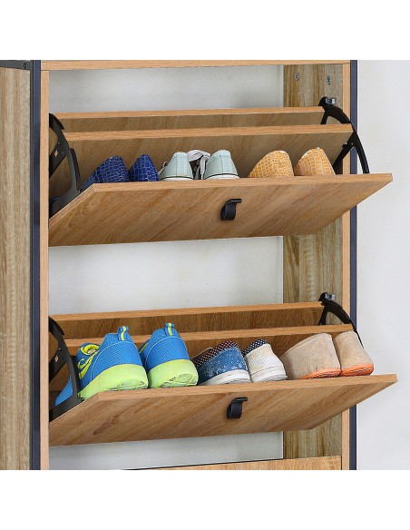 Max Home Meuble à chaussures pour entrée, en bois et acier, 3 tiroirs, 60 x 24 x 132 cm