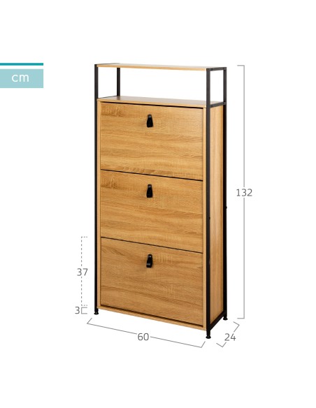 Max Home Meuble à chaussures pour entrée, en bois et acier, 3 tiroirs, 60 x 24 x 132 cm
