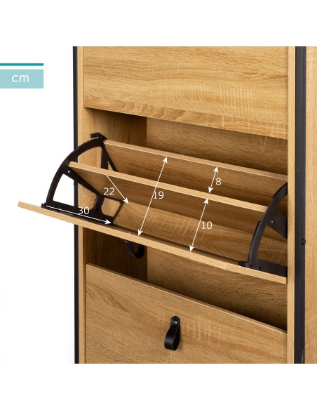 Max Home Meuble à chaussures pour entrée, en bois et acier, 3 tiroirs, 60 x 24 x 132 cm