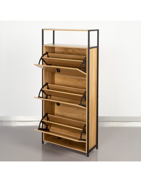 Max Home Meuble à chaussures pour entrée, en bois et acier, 3 tiroirs, 60 x 24 x 132 cm