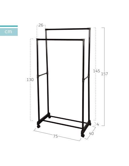 Max Home : porte-vêtements double à roulettes avec rangement pour chaussures, 75 x 40 x 157 cm