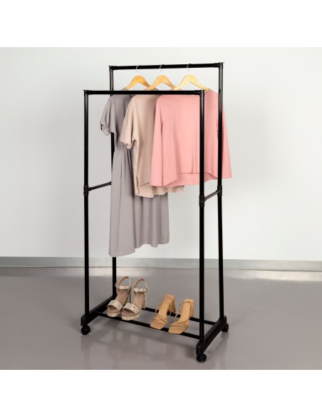Max Home : porte-vêtements double à roulettes avec rangement pour chaussures, 75 x 40 x 157 cm