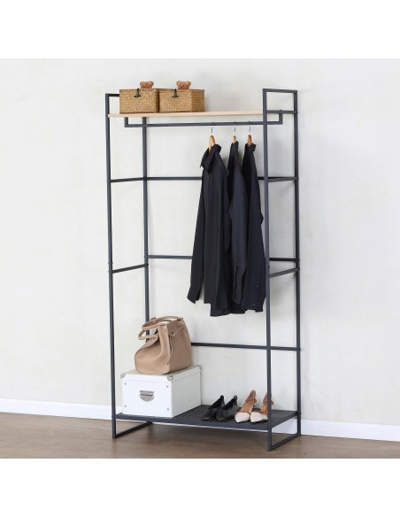 Max Home : armoire ouverte en bois et acier, 2 étagères, 83 x 39 x 167 cm