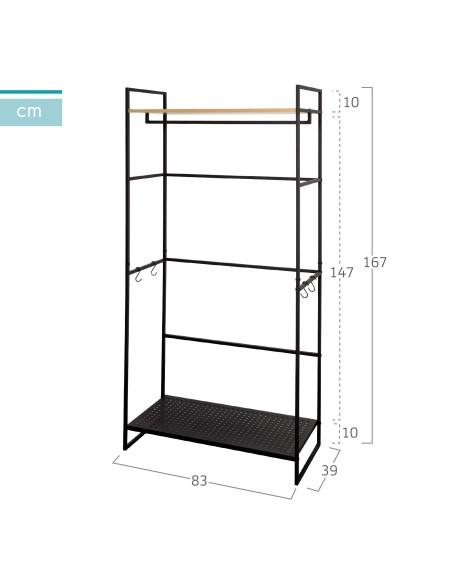 Max Home : armoire ouverte en bois et acier, 2 étagères, 83 x 39 x 167 cm