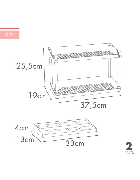 Max Home Pack 2 : étagères à épices à double hauteur avec plateau amovible