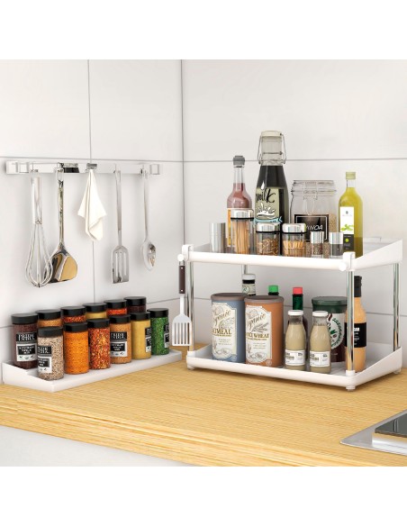 Max Home Pack 2 : étagères à épices à double hauteur avec plateau amovible