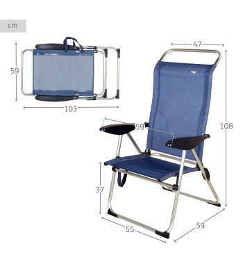 Silla playa alta multiposición 47x59x108 cm azul marino 2