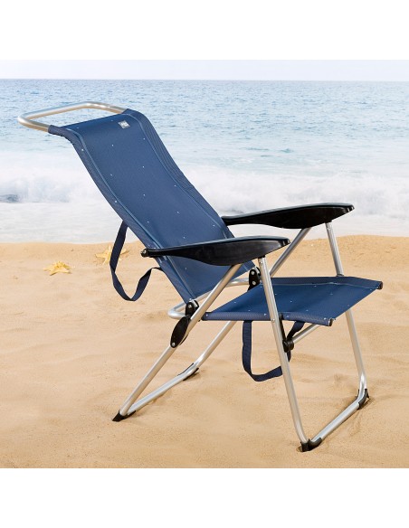 Silla playa alta multiposición 47x59x108 cm azul marino