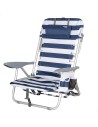 Chaise de plage basse multiposition XL 50x45x76 cm avec rayures marinières, pochette et coussin