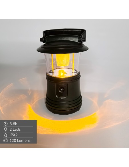 Lampe de camping LED 2 en 1 alimentée par batterie 120 lumens avec crochet