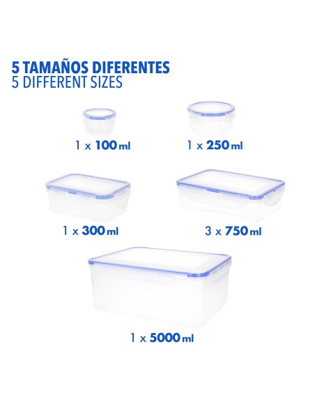 Max Home Pack : 7 récipients hermétiques en plastique de 0,1 à 5 L